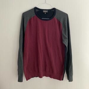 Express Men’s Burgundy Grey Crewneck Pullover Sweater Size XL